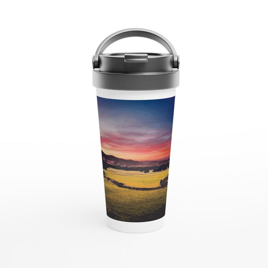 Designer stainless steel travel mug with artwork by NZ designer