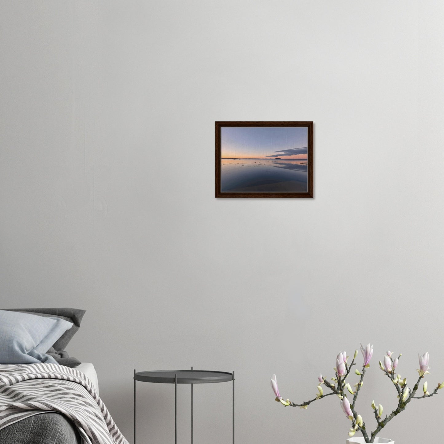Peaceful Lake Rotorua at sunset with soft pastels, black swans and reflections in Whispers on the Lake by Ben Hart.