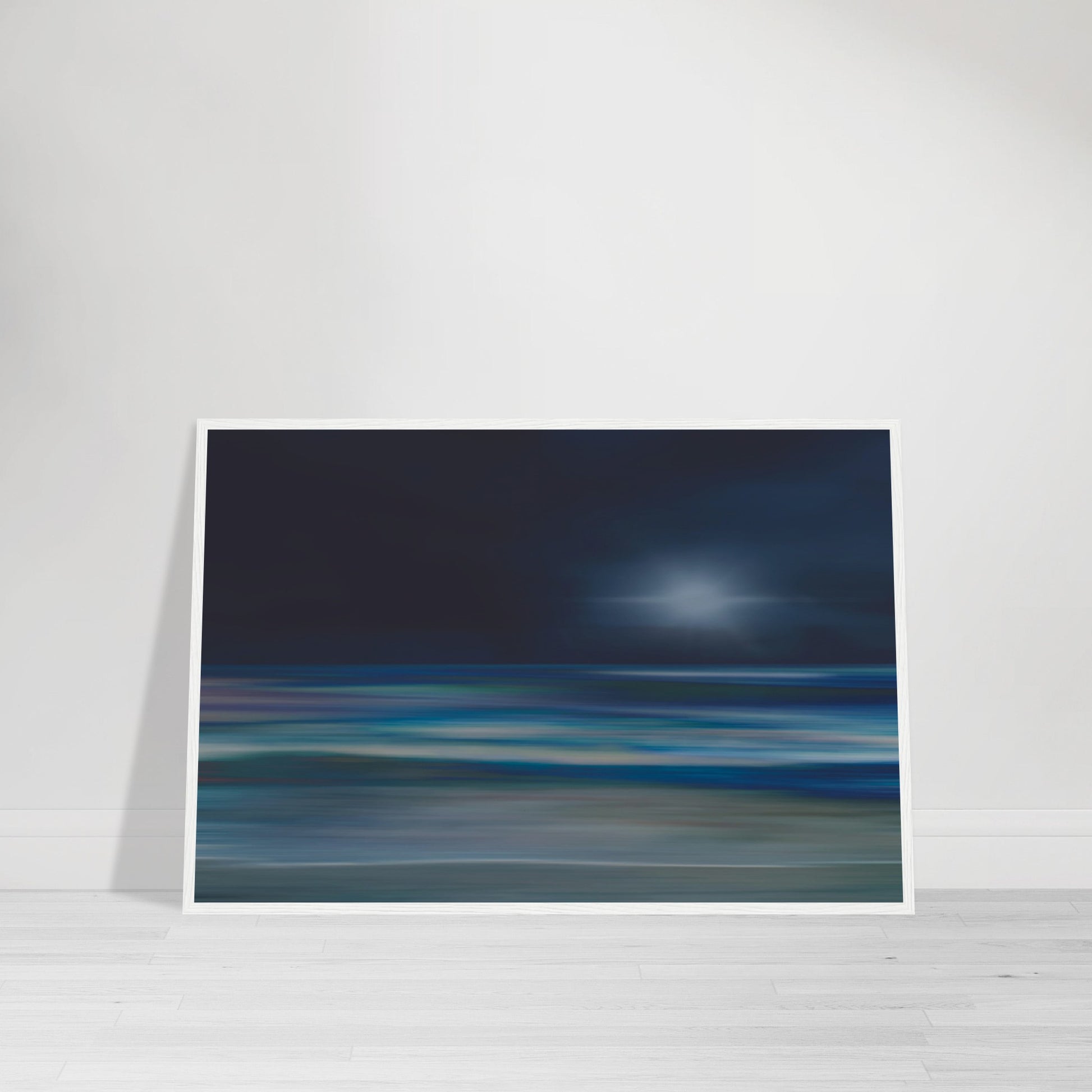 Moody artwork of an abstract sea with dark skies and light on the horizon, evoking calm and quiet transformation.