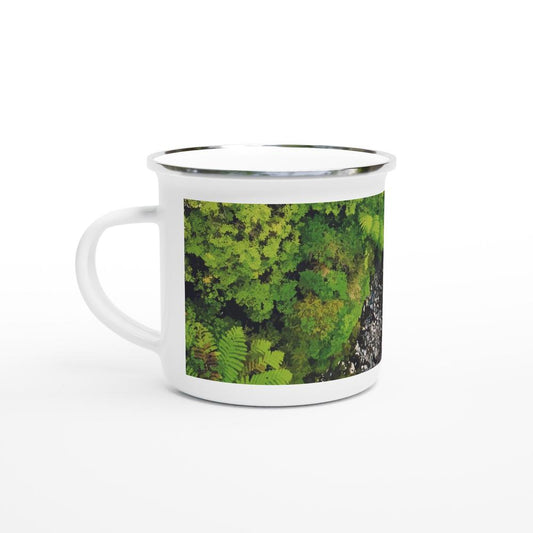Designer enamel mugs with artwork by NZ designer