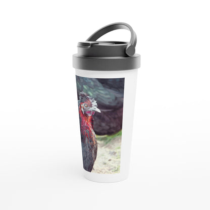 Designer stainless steel travel mug with artwork by NZ designer