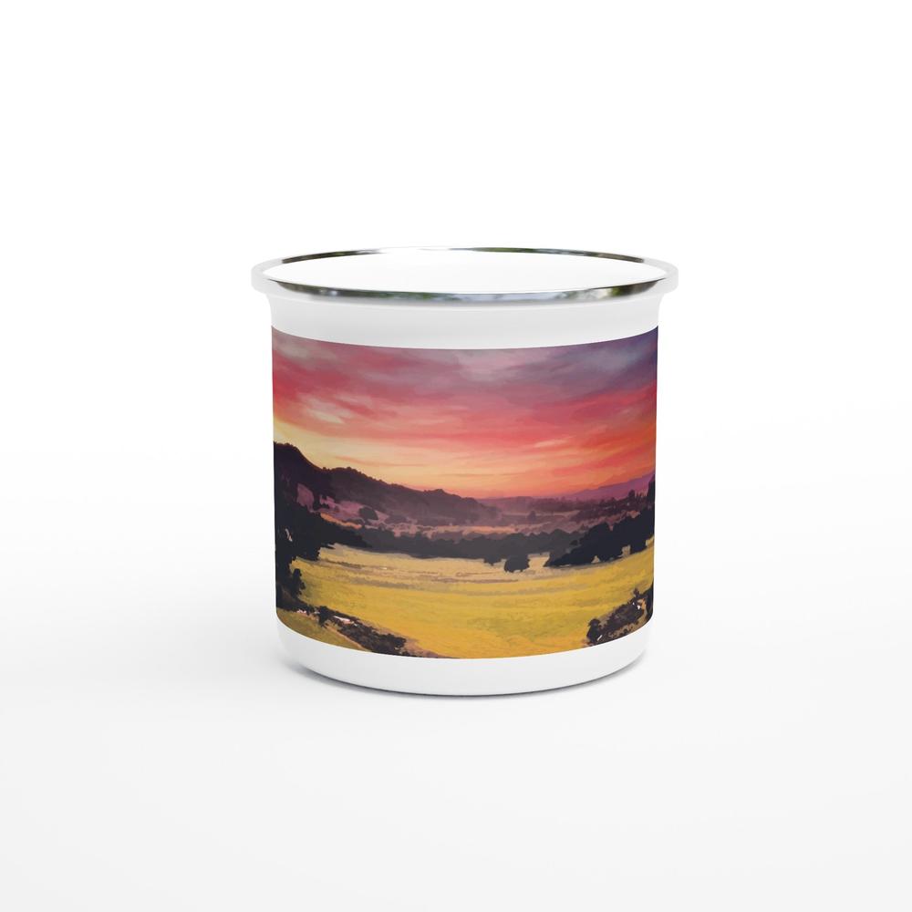 Designer enamel mugs with artwork by NZ designer