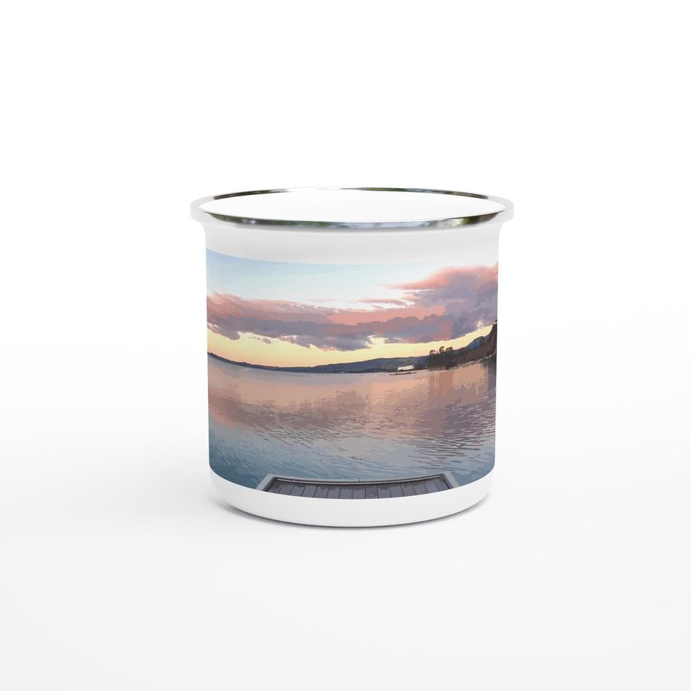 Designer enamel mugs with artwork by NZ designer