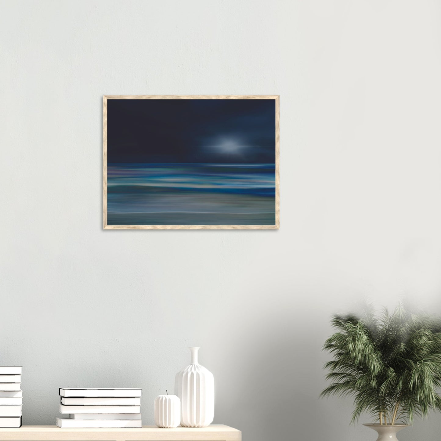 Moody artwork of an abstract sea with dark skies and light on the horizon, evoking calm and quiet transformation.