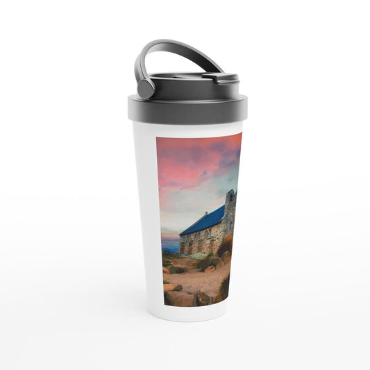 Designer stainless steel travel mug with artwork by NZ designer