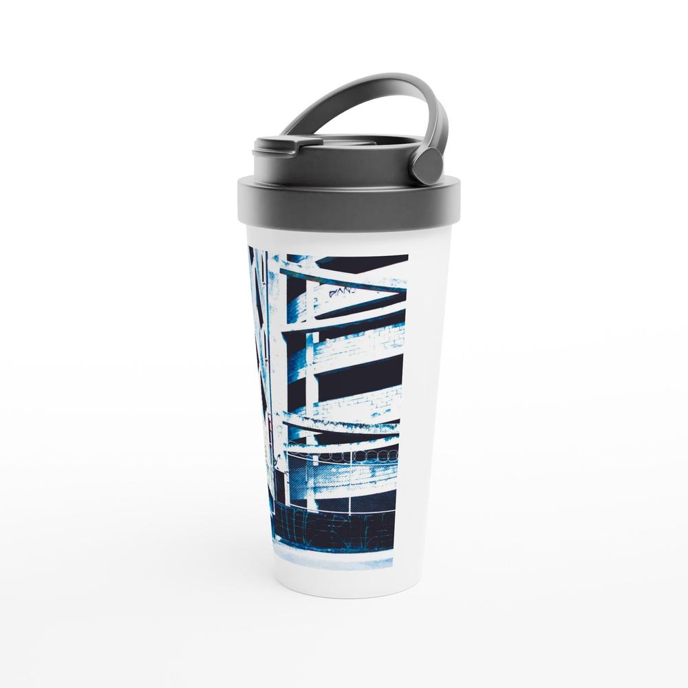 Designer stainless steel travel mug with artwork by NZ designer