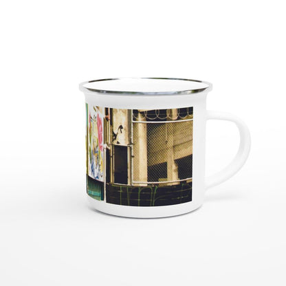 Designer enamel mugs with artwork by NZ designer