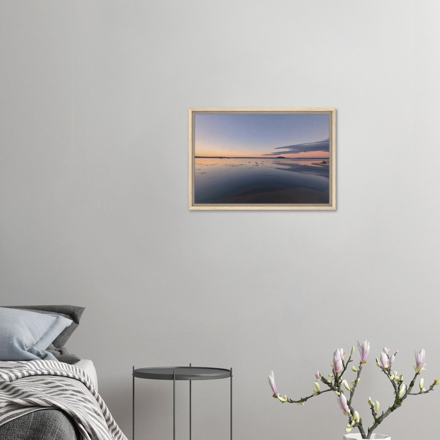 Peaceful Lake Rotorua at sunset with soft pastels, black swans and reflections in Whispers on the Lake by Ben Hart.