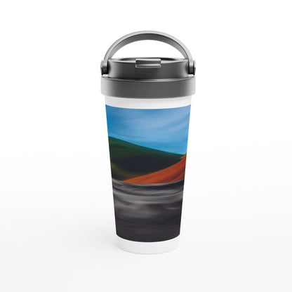 Designer stainless steel travel mug with artwork by NZ designer