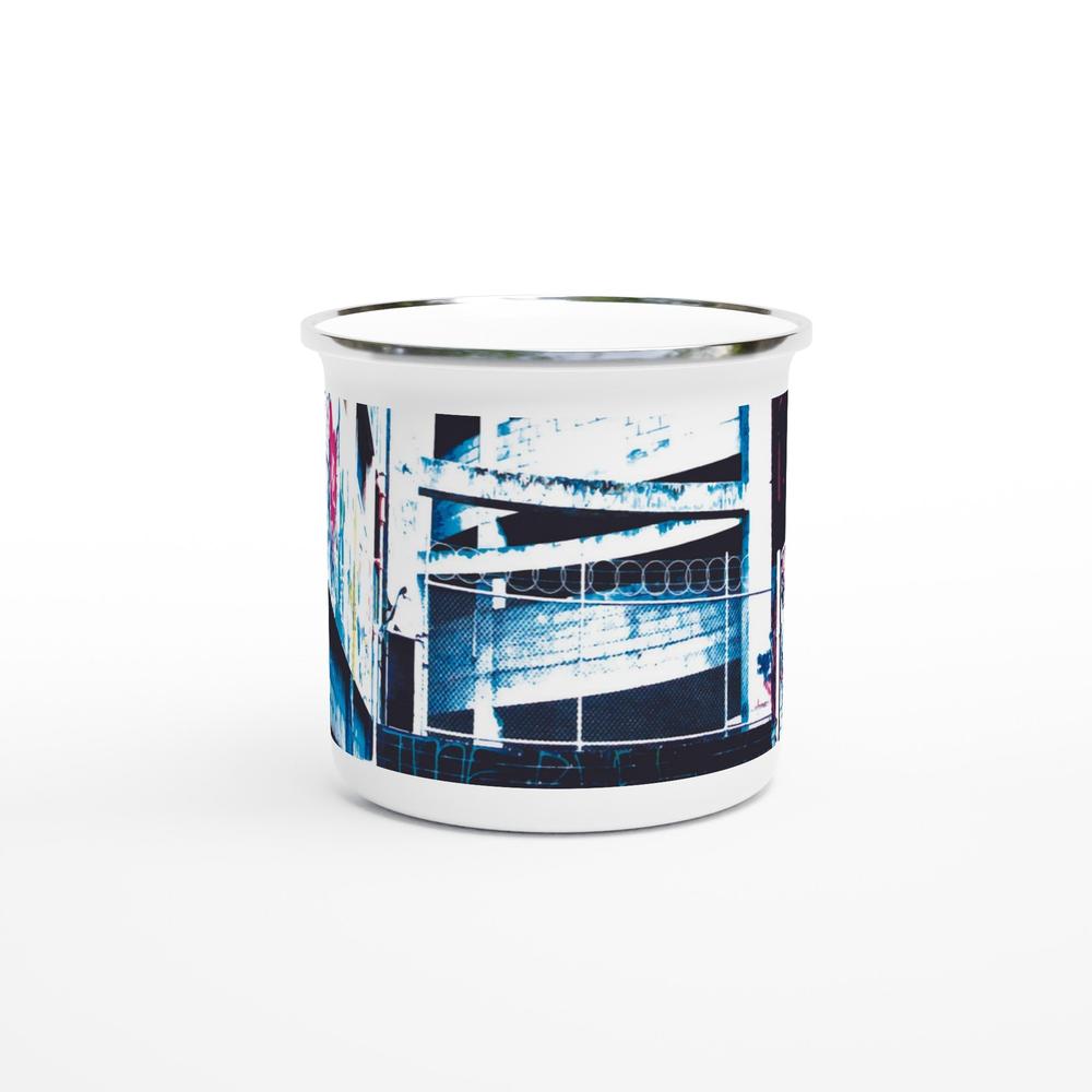 Designer enamel mugs with artwork by NZ designer