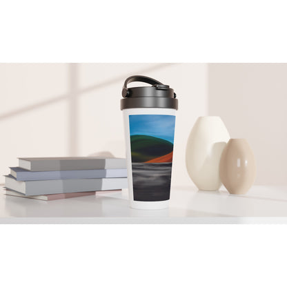 Designer stainless steel travel mug with artwork by NZ designer