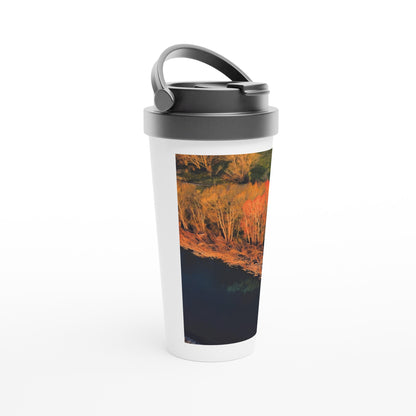 Designer stainless steel travel mug with artwork by NZ designer