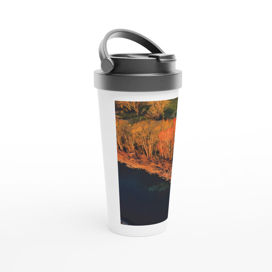 Designer stainless steel travel mug with artwork by NZ designer