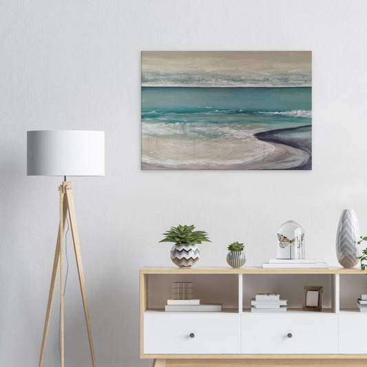 Artwork of Napier Beach with curved shoreline, turquoise sea and soft waves.