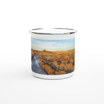 Designer enamel mugs with artwork by NZ designer