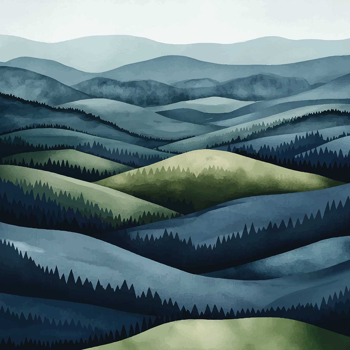 'Blue Mountains' phone case design close-up - detailed print view NZ Australia