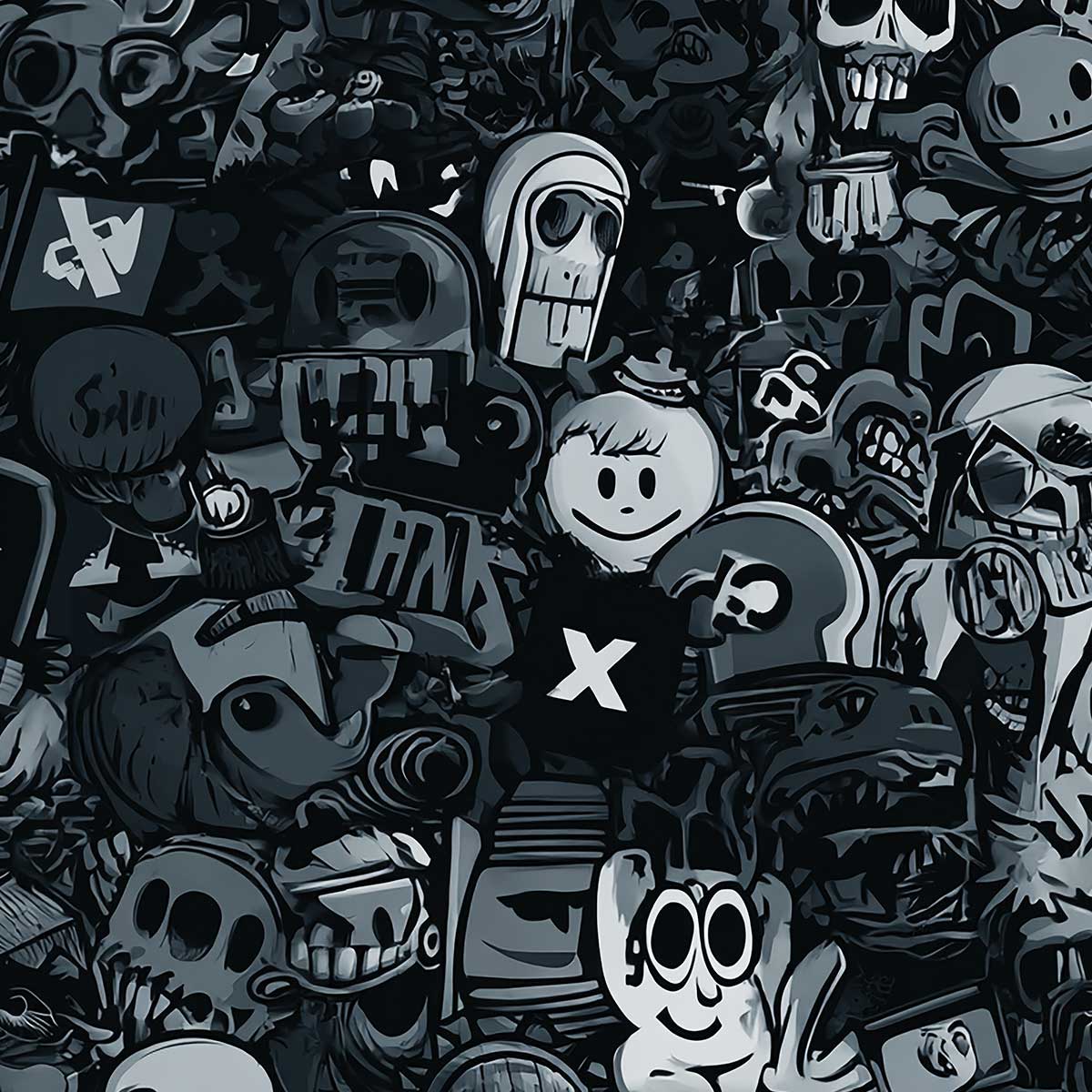 'Midnight Stickers' phone case design close-up - detailed print view NZ Australia