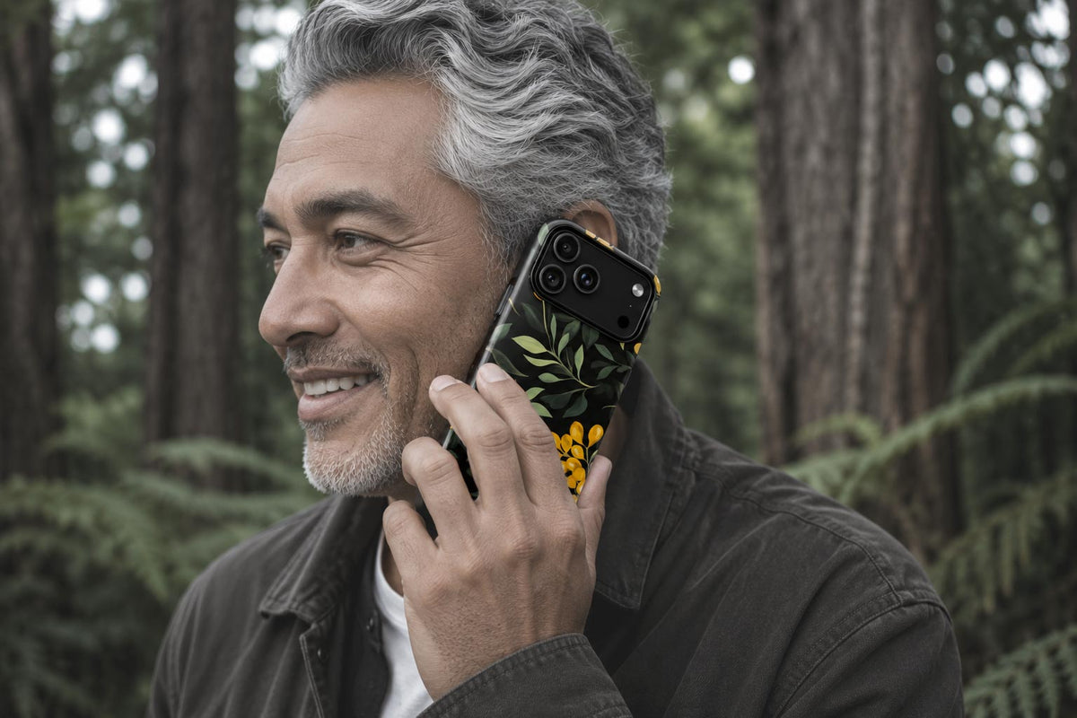 Man on a phone call using a Blend Designs MagSafe iPhone case