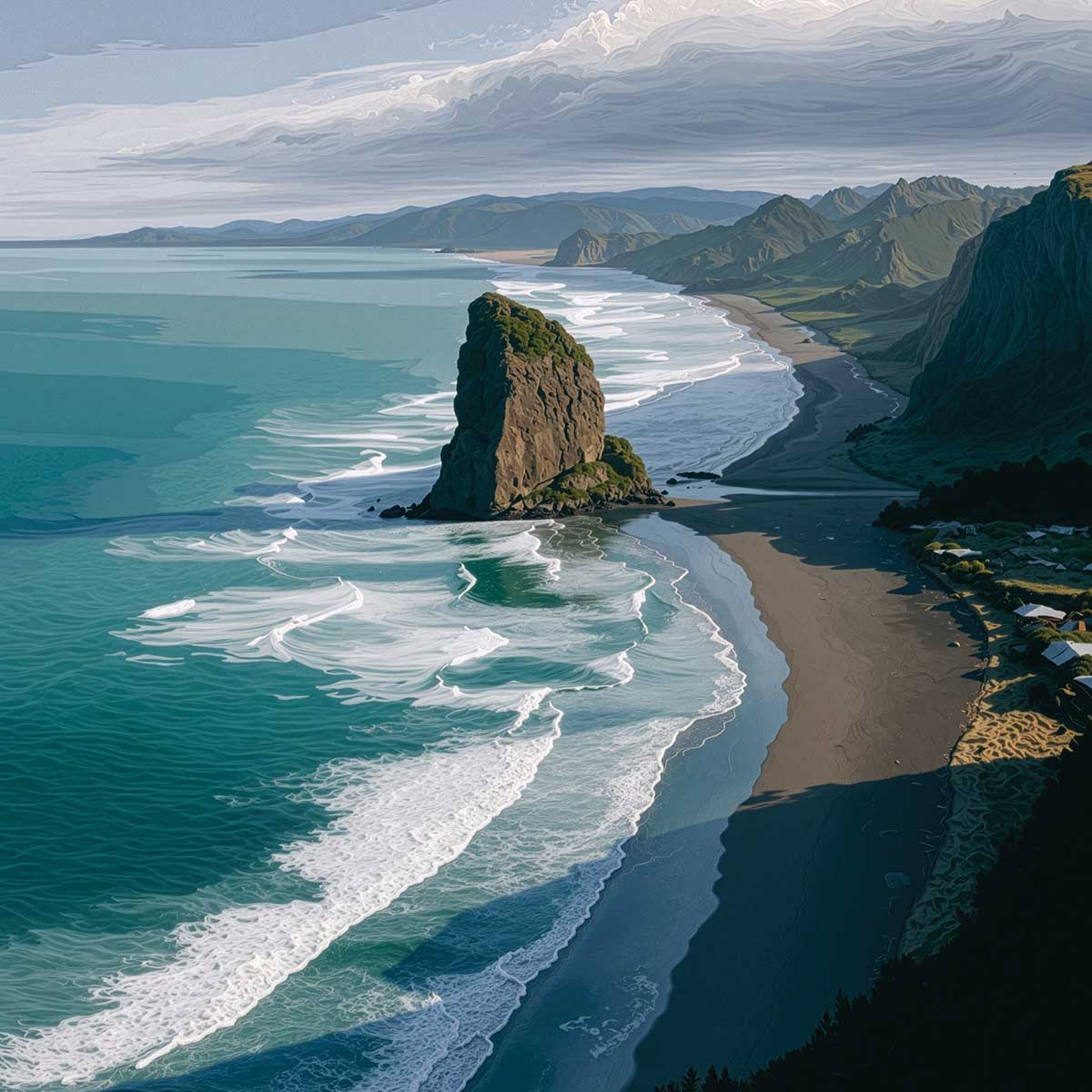 'Piha Beach' phone case design close-up - detailed print view NZ Australia