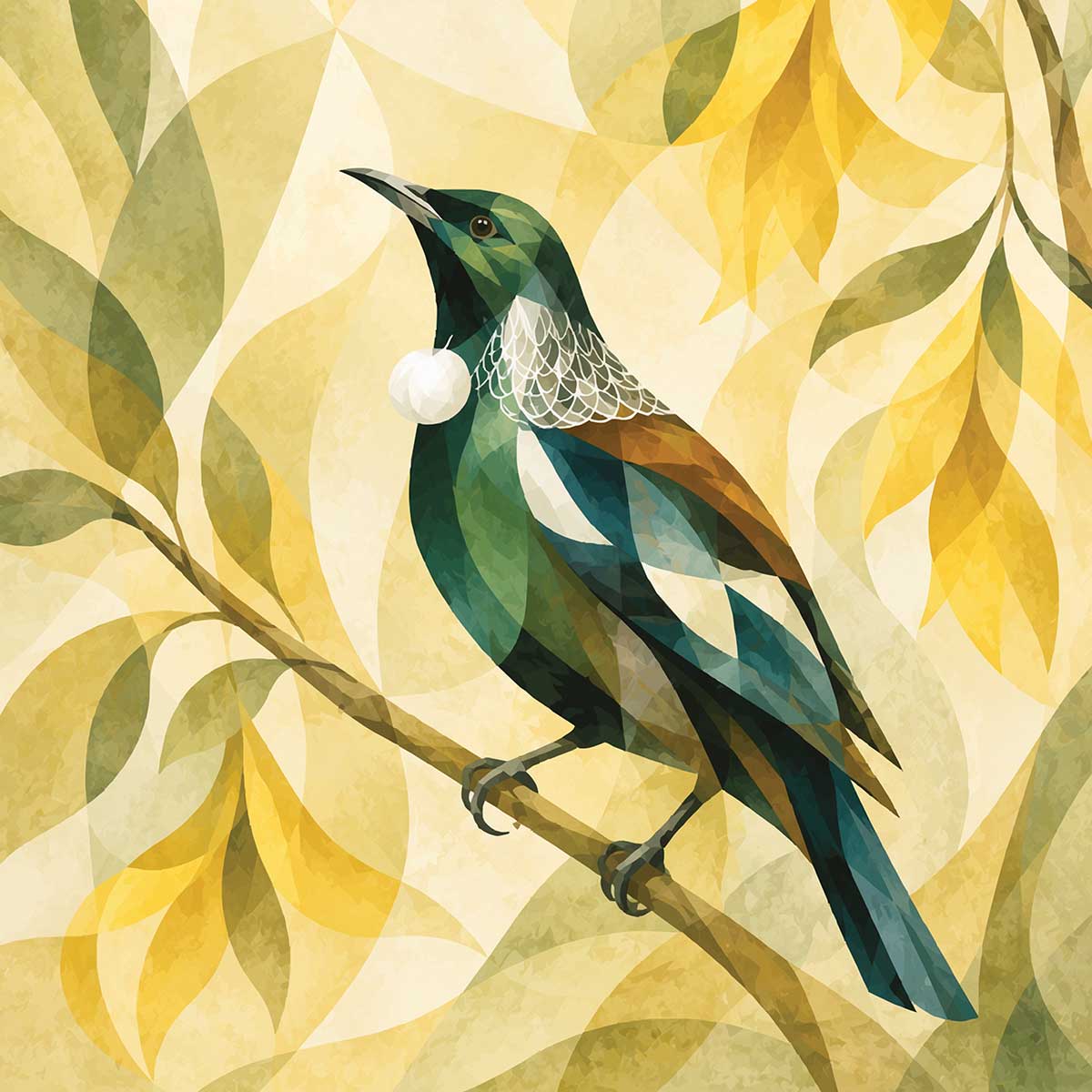 'Tui' phone case design close-up - detailed print view NZ Australia