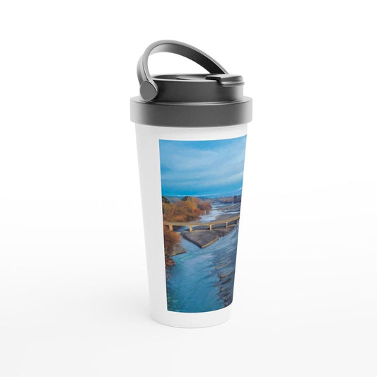 Designer stainless steel travel mug with artwork by NZ designer