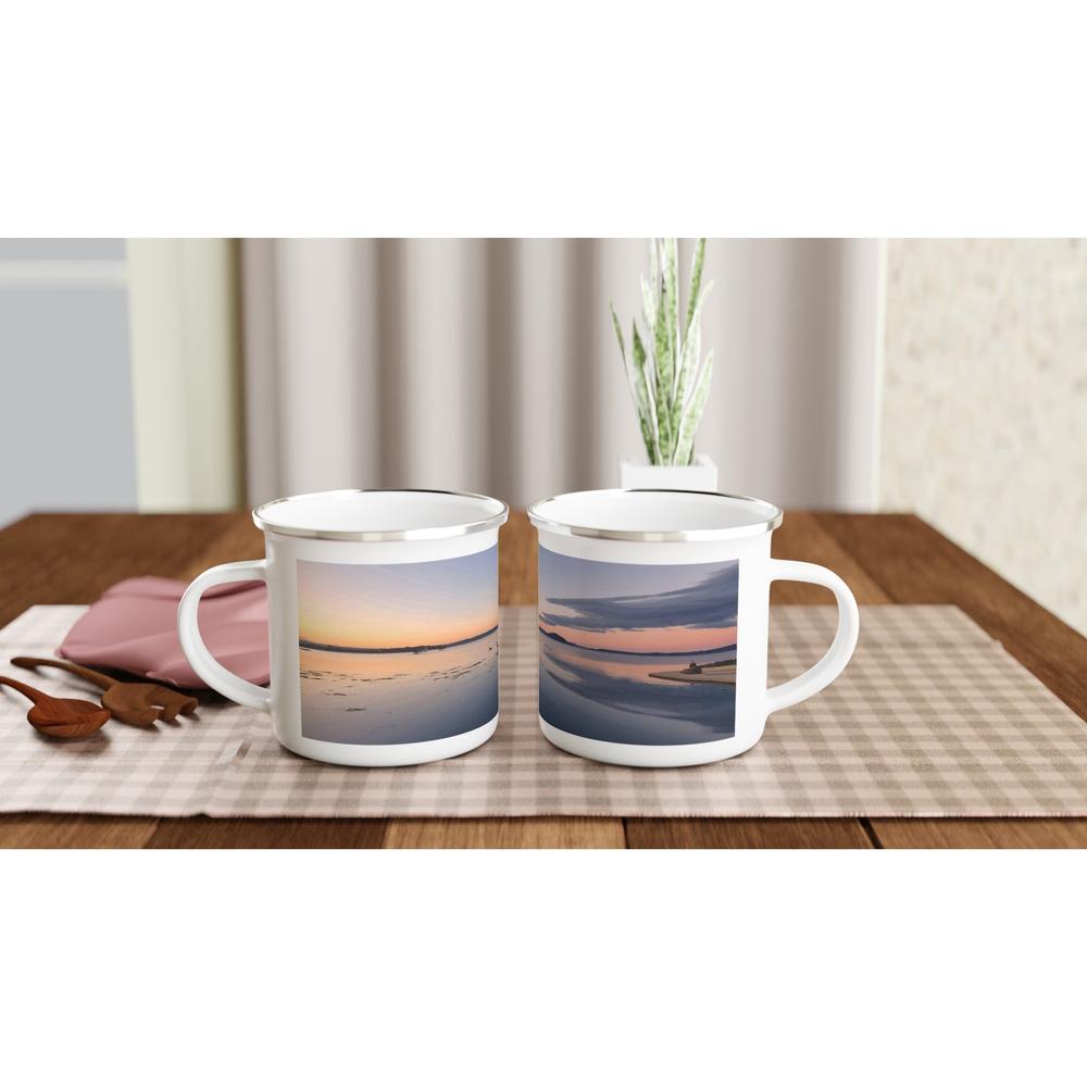 Designer enamel mugs with artwork by NZ designer