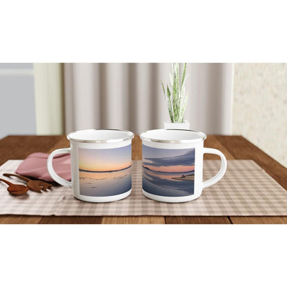 Designer enamel mugs with artwork by NZ designer