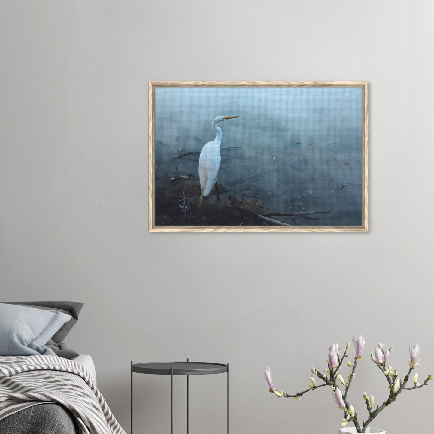 'Grace in the mist' captures the graceful presence of the Kōtuku (white heron) standing still on the edge of a steaming geothermal pool.