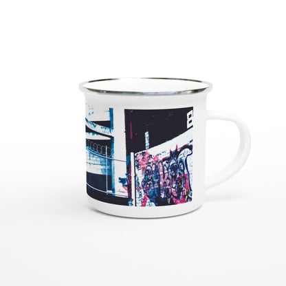 Designer enamel mugs with artwork by NZ designer