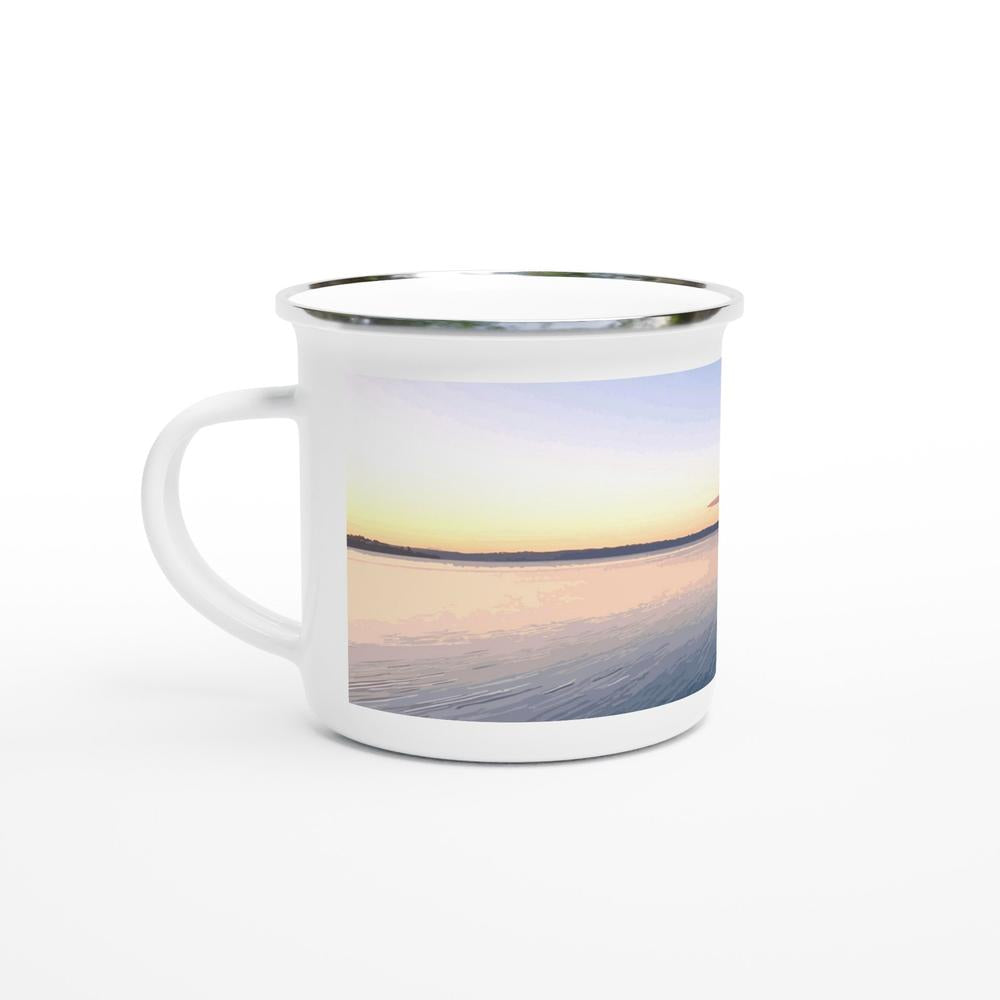 Designer enamel mugs with artwork by NZ designer