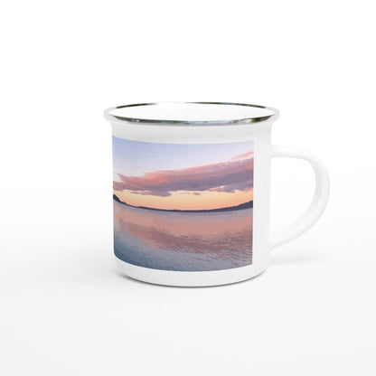 Designer enamel mugs with artwork by NZ designer
