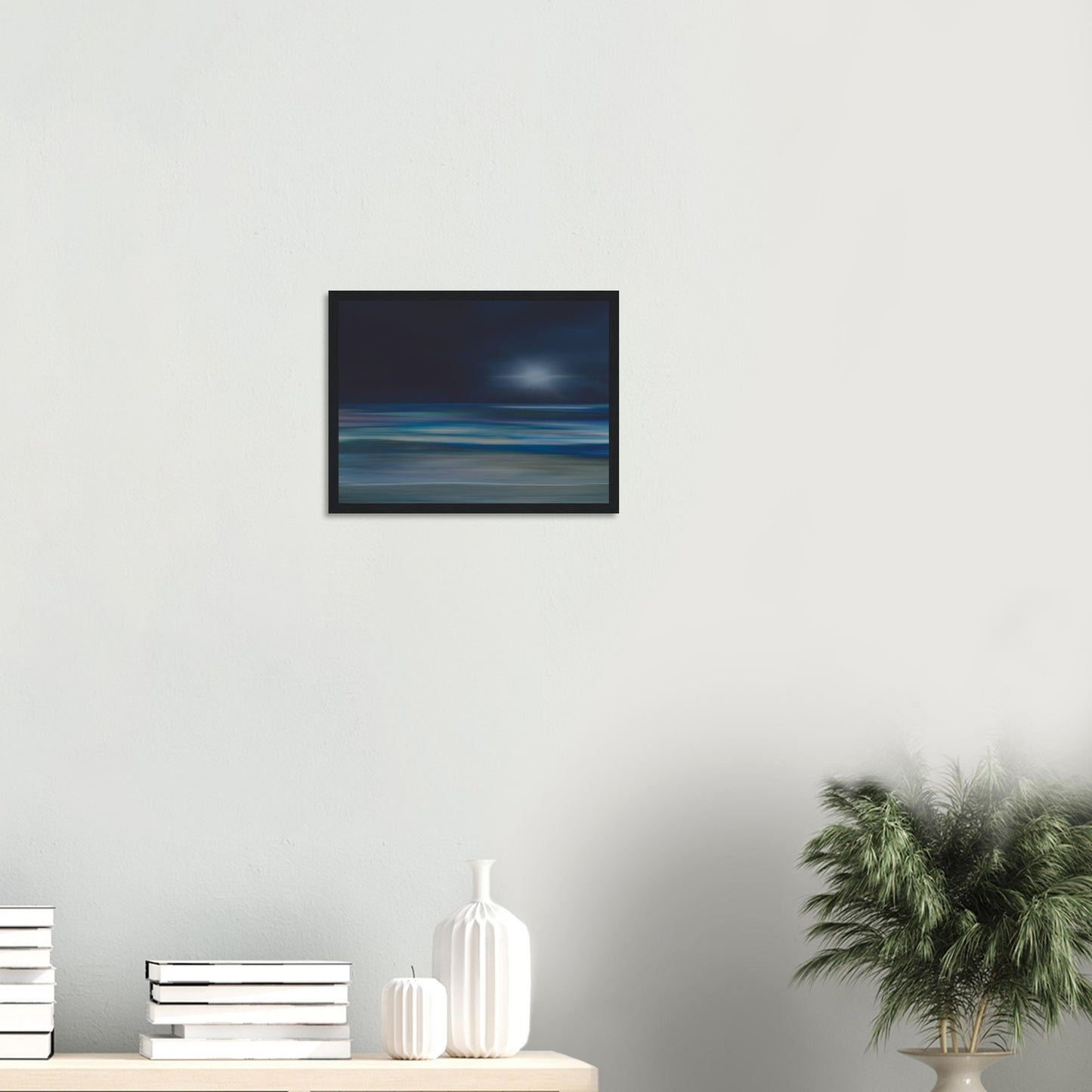 Moody artwork of an abstract sea with dark skies and light on the horizon, evoking calm and quiet transformation.