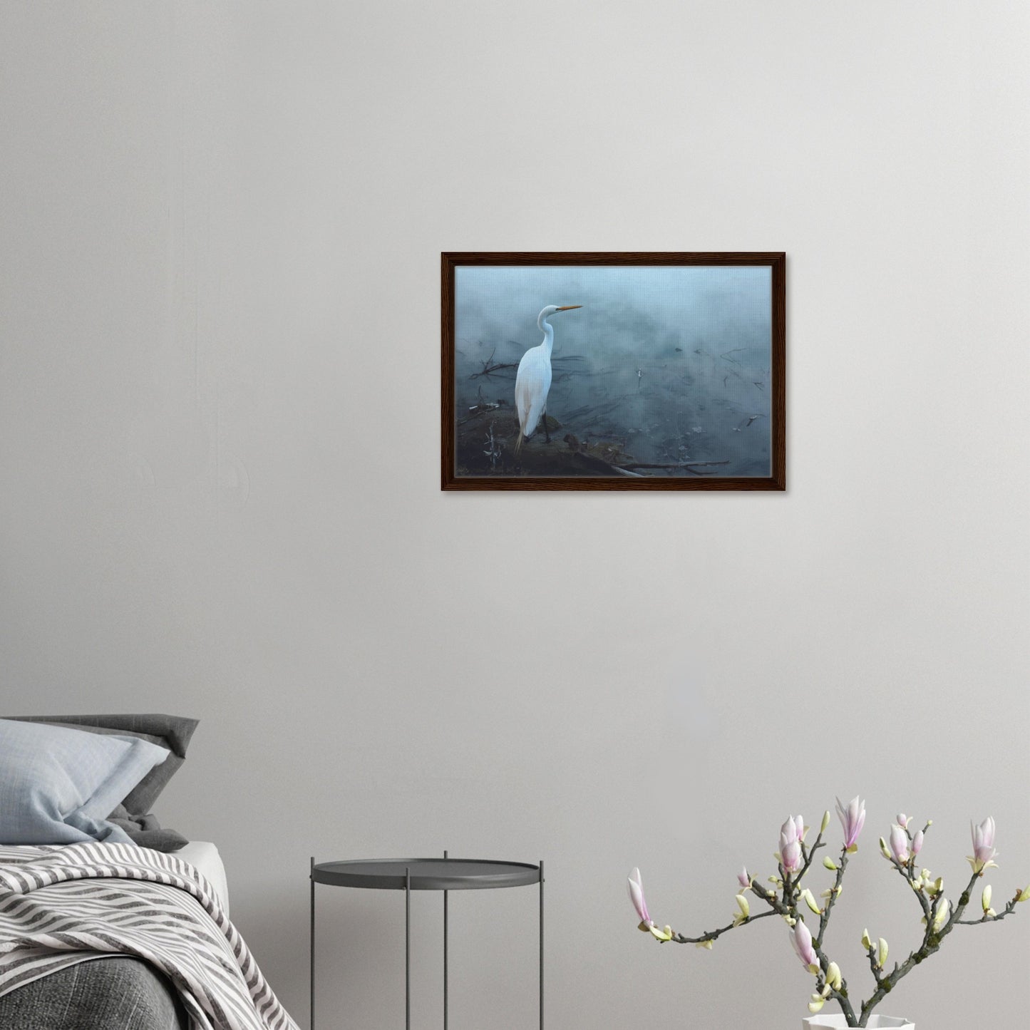 'Grace in the mist' captures the graceful presence of the Kōtuku (white heron) standing still on the edge of a steaming geothermal pool.