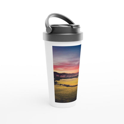 Designer stainless steel travel mug with artwork by NZ designer