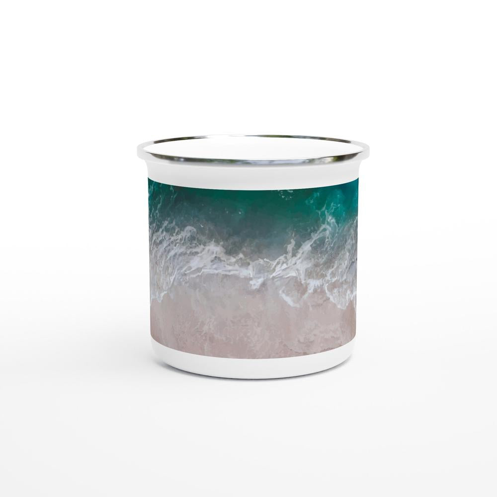 Designer enamel mugs with artwork by NZ designer