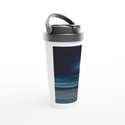 Designer stainless steel travel mug with artwork by NZ designer