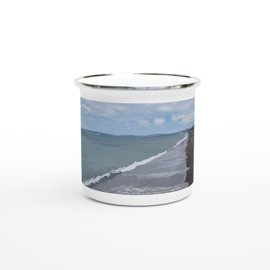 Designer enamel mugs with artwork by NZ designer