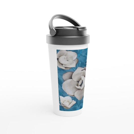 Designer stainless steel travel mug with artwork by NZ designer