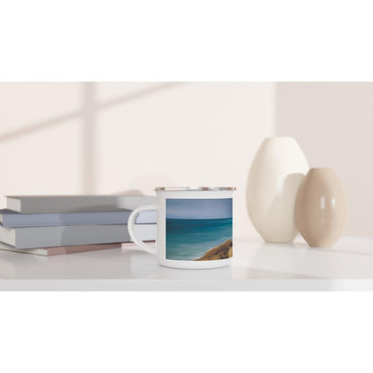 Designer enamel mugs with artwork by NZ designer
