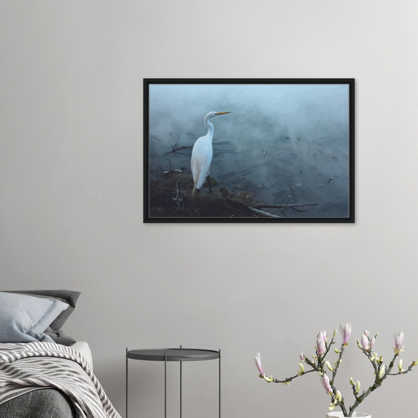 'Grace in the mist' captures the graceful presence of the Kōtuku (white heron) standing still on the edge of a steaming geothermal pool.