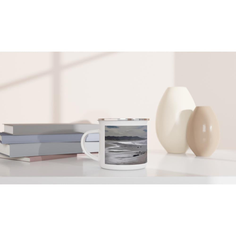 Designer enamel mugs with artwork by NZ designer