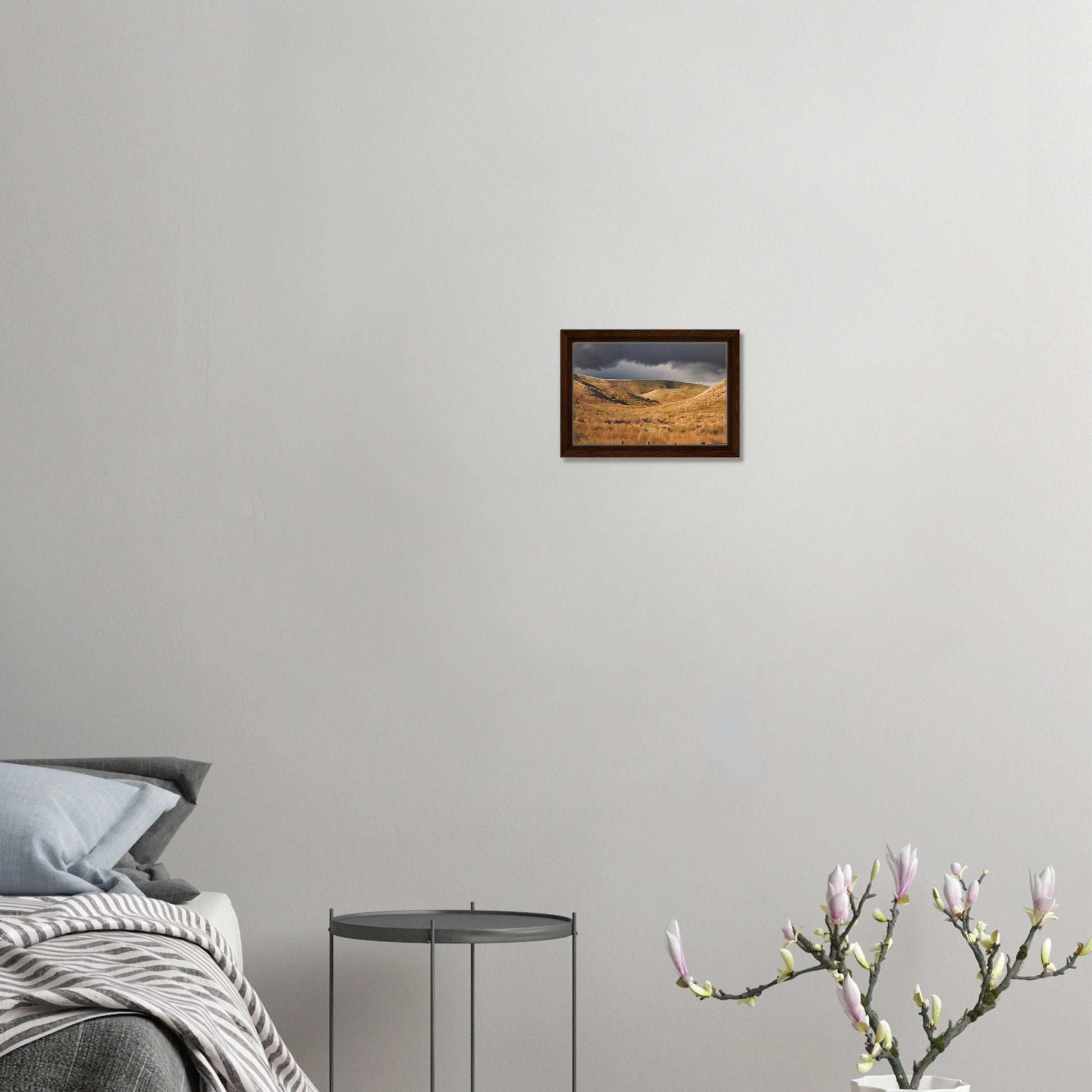 Golden Hawke’s Bay hills beneath dark clouds in a nostalgic NZ landscape artwork titled Trip Home by Ben Hart.