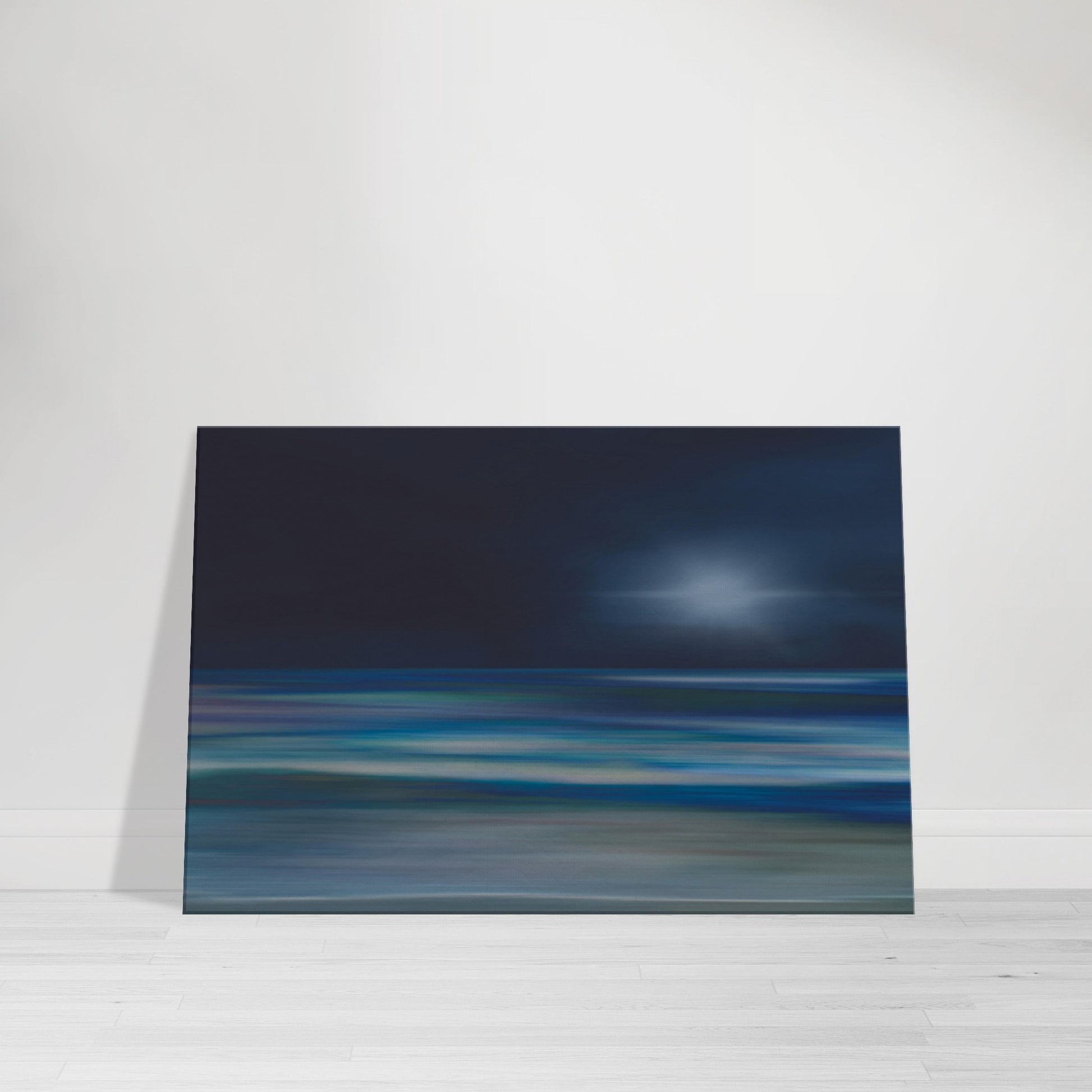 Moody artwork of an abstract sea with dark skies and light on the horizon, evoking calm and quiet transformation.