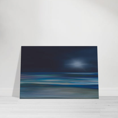 Moody artwork of an abstract sea with dark skies and light on the horizon, evoking calm and quiet transformation.