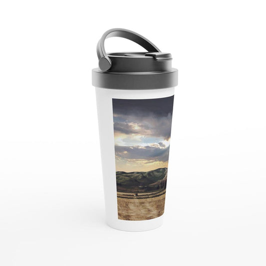 Designer stainless steel travel mug with artwork by NZ designer