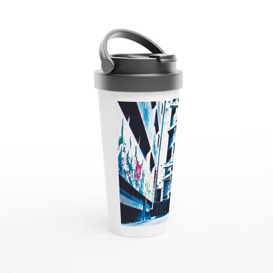 Designer stainless steel travel mug with artwork by NZ designer