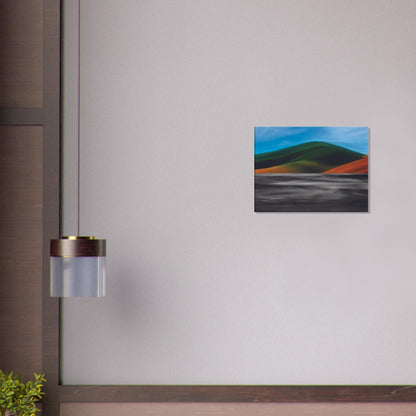 Vibrant artwork of abstract hills and a shimmering road, capturing the feel of a hot summer day in New Zealand.