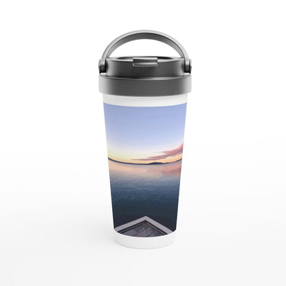 Designer stainless steel travel mug with artwork by NZ designer