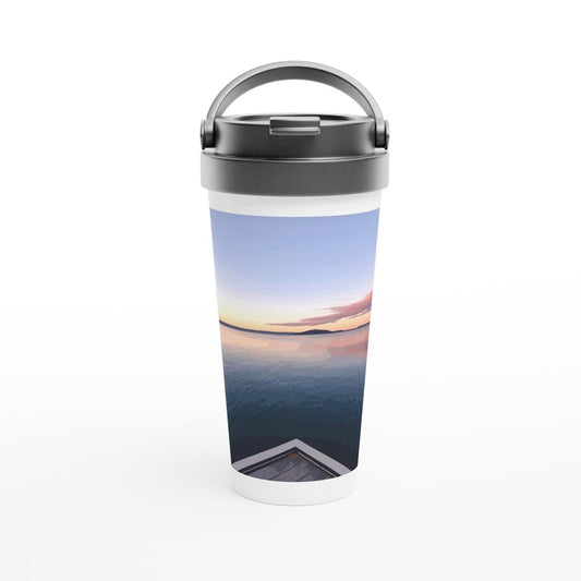 Designer stainless steel travel mug with artwork by NZ designer
