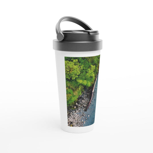 Designer stainless steel travel mug with artwork by NZ designer